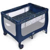 2-In-1 Reisbed & Box Inklapbaar Kinderbed 2 Niveaus Babybed met Matras en Draagtas Draagbare Kinderbox 120 x 60 cm (Blauw)
