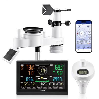 VEVOR 7-in-1 wifi-weerstation met app, 7,5-inch display, op zonne-energie werkende buitensensor, met zwembadthermometer, regenmeter, weercentrum voor weersvoorspellingen, windsnelheid en zwembadtemperatuur.