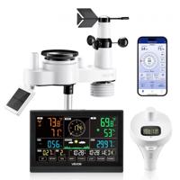 VEVOR 7-in-1 wifi-weerstation met app, 7,5-inch display, op zonne-energie werkende buitensensor, met zwembadthermometer, regenmeter, weercentrum voor weersvoorspellingen, windsnelheid en zwembadtemperatuur.