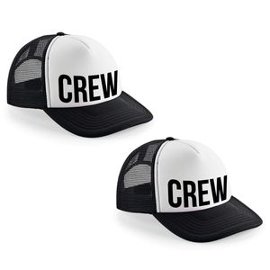 2x stuks zwart/ wit CREW snapback cap/ truckers pet dames en heren - feest petjes