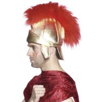 Goudkleurige romeinse verkleed hoed met veren   - - thumbnail