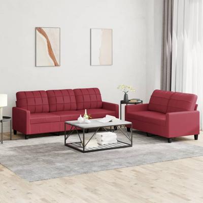 2-delige Loungeset met kussens kunstleer wijnrood