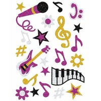 1x set muziek glitter stickers - thumbnail