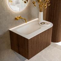 Badmeubel Mondiaz Kurve | 75 cm | Meubelkleur Walnut | Wastafelkleur Talc | Links spoelbak | Zonder kraangaten