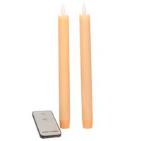 LED dinerkaarsen - 2x - perzik oranje - 23 cm - met afstandsbediening