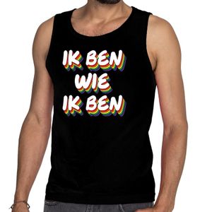 Ik ben wie ik ben gay pride tanktop/mouwloos shirt zwart voor he