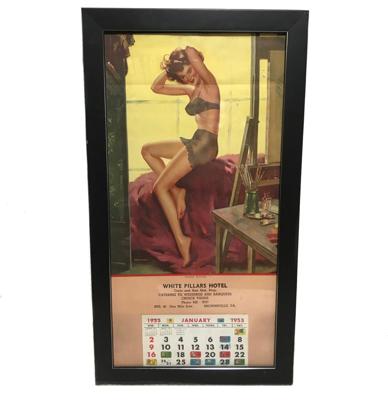 Pin Up Kalender Ingelijst 1955 - Origineel
