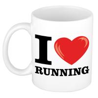 I love running koffiemok - cadeau beker - wit - 300 ml - keramiek - sport / hardlopen liefhebber