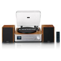 LENCO MC-660WDSI - Hifi set met internet, DAB+ en FM radio, Bluetooth®, CD/MP3-speler en platenspeler met twee externe houten luidsprekers - Zilver/Ho