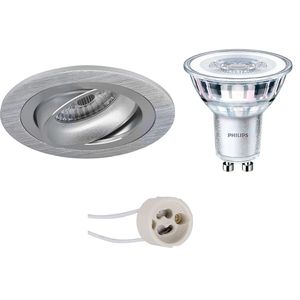 LED Spot Set - Pragmi Alpin Pro - GU10 Fitting - Inbouw Rond - Mat Zilver - Kantelbaar Ø92mm - Philips - CorePro 827 36D - 3.5W - Warm Wit 2700K