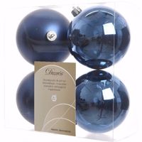 Mystic Christmas kerstboom decoratie kerstballen 10 cm blauw 4 stuks   - - thumbnail