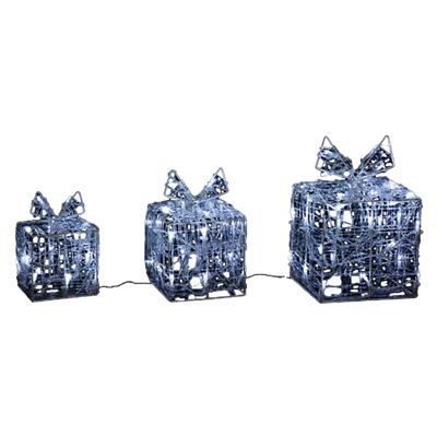 Verlichte cadeaus - 3x st - 70 led lampjes - kerstverlichting figuren - kerstcadeautjes - buiten