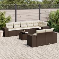 9-delige Loungeset met kussens poly rattan bruin