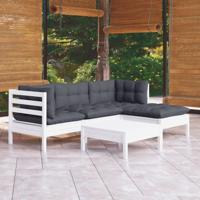 5-delige Loungeset met kussens grenenhout wit