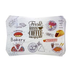 Placemats - 6x - koffie print - wit - 28 x 43 cm - kunststof