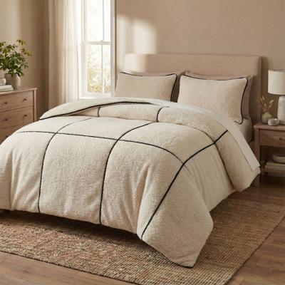 Dekbedovertrek Teddy Trim - Beige Zwart - Eenpersoons (140x200 Cm) - Taupe Microvezel Teddy - Effen - Sleeptime - Dekbed-Discounter.nl