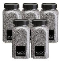 Mica Decorations decoratie stenen/granulaat - 5x - 650ml - zilver - hobby steentjes