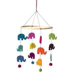 Olifant thema baby mobiel/boxmobiel - 45 cm - Hout/vilt - Babykamer/kinderkamer