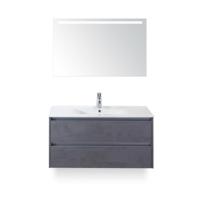 Dante Badmeubelset 100 cm - Beton Antraciet - Keramische Wastafel Wit Enjoy - met Sence Spiegel