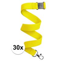 Keycord/lanyard koord - 30x - geel - met sleutelhanger - 50 cm