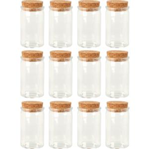 Flesjes met kurk dop - set 12x - transparant - glas - 50 ml