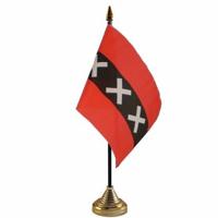 Vlag Amsterdam tafelvlaggetje - 10 x 15 cm - met gouden standaard - Hoogte 27 cm