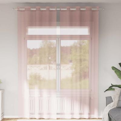 Gordijnen Voile met doorvoertules 2 st 140x260 cm roze