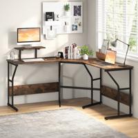 L-Vormig Bureau met Stopcontacten Hoekbureau met Verwijderbare Schermsteun 225 cm Lange Computerwerkplek voor 2 Personen