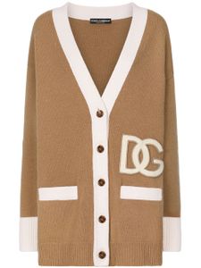 Dolce & Gabbana cardigan en laine vierge à patch logo - Marron