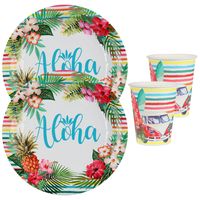 Hawaii thema feest wegwerp servies set - 20x bordjes / 20x bekers - Hawaii - thumbnail