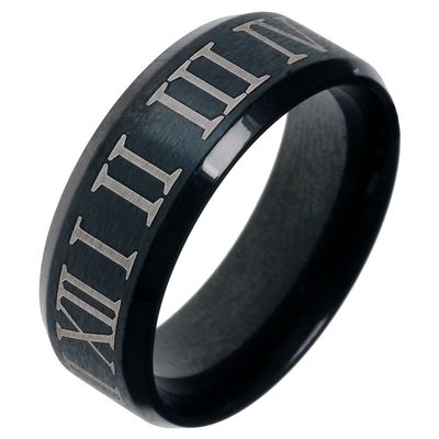 Zwarte stalen ring met Romeinse Cijfers-22mm