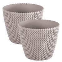 Set van 2x stuks plantenpotten/bloempotten kunststof dia 35 cm en hoogte 29 cm beige/taupe - thumbnail