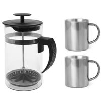 Camping percolator / cafetiere set - 1 liter - Incl 2x RVS koffiemokken - koffiezetter