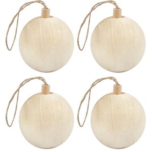 4x Kerstboom decoratie ballen van licht hout 6,4 cm