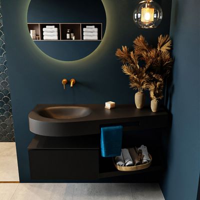 MONDIAZ RIVA 120cm badmeubel onderkast / planchet kleur Urban met 1 lade. Wastafel DULCET links 0 kraangaten kleur Urban. MONDIAZ RIVA 120cm badmeubel onderkast / planchet kleur Urban met 1 lade. Wastafel DULCET links 0 kraangaten kleur Urban.