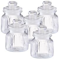 Zeller Voorraadpot - 10x - glas - 600 ml - relief - 11 x 14,5 cm - rond - bewaarpot