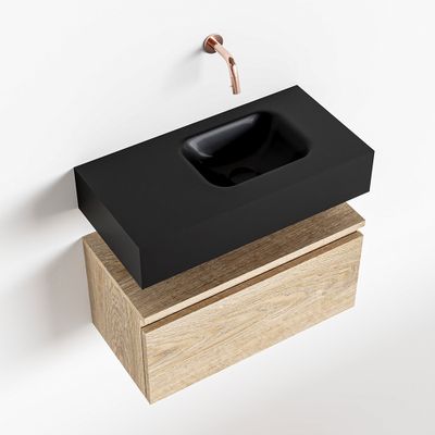 Toiletmeubel Mondiaz Andor | 60 cm | Meubelkleur Washed oak | Lex vrijhangend wastafel Urban Rechts | Zonder kraangat