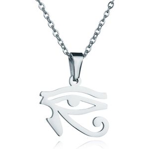 Zilverkleurige dames ketting Edelstaal Oog van Horus