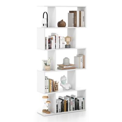 S-Vormige Boekenkast Legplank op 5 Niveaus Anti Kantel Opbergmeubel voor Woonkamer Slaapkamer Kantoor Wit 70 x 23,5 x 158 cm
