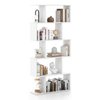 S-Vormige Boekenkast Legplank op 5 Niveaus Anti Kantel Opbergmeubel voor Woonkamer Slaapkamer Kantoor Wit 70 x 23,5 x 158 cm