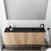 Zaro Polly toiletmeubel 120cm eiken met zwarte wastafel met kraangat rechts - thumbnail