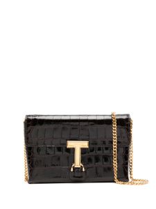 TOM FORD Monarch crocodile-embosssed crossbody bag - Marron