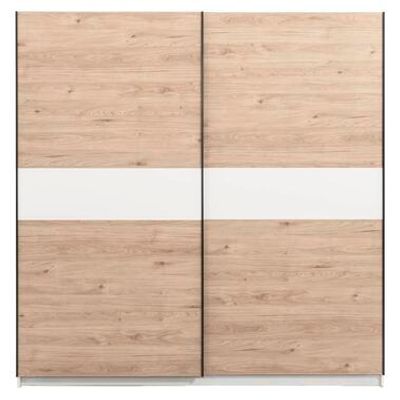Schuifdeurkast Genua - eikenkleur/wit - 204x200x60 cm - Leen Bakker