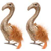 Kerstboomversiering Flamingo - 2x - 13 cm - Brons - op clip - ornament - vogels