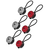 LED fietslamp set - 3x - rond - rood/wit - 2-delig - 3 standen - 30 mm