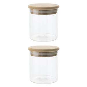 Cosy & Trendy keuken Voorraadpot - Set van 2x stuks - bewaarpot - 330 ml - glas - met houten deksel