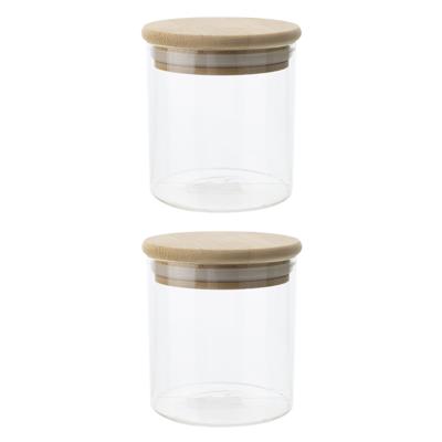 Cosy & Trendy keuken Voorraadpot - Set van 2x stuks - bewaarpot - 330 ml - glas - met houten deksel