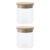 Cosy & Trendy keuken Voorraadpot - Set van 2x stuks - bewaarpot - 330 ml - glas - met houten deksel