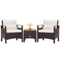 Terrasmeubelset Tuinmeubelset Buiten Rotan Meubelset met Koffietafel Wit