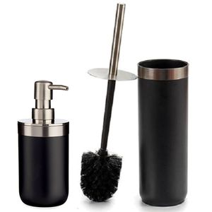 Badkamer accessoires set 2-delig zwart zeeppompje en toiletborstel - Badkameraccessoireset